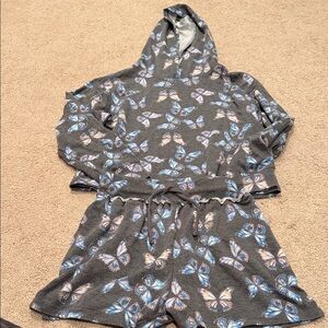 Art class girls Butterfly Print Hoodie and Shorts Set sz 7/8